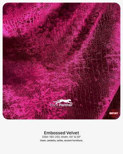 Imported Embossed Velvet Fabric 180-250 GSM | 44” & 58” Width | Jackets, Sofas & Furniture in Surat